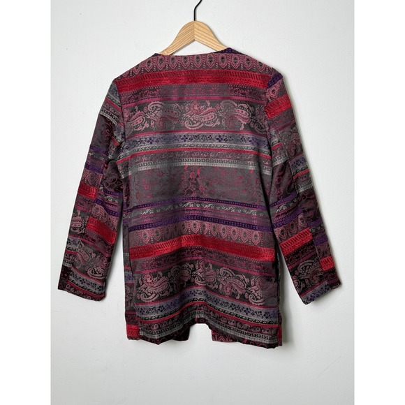 Womens Paisley Stripe Blazer Jacket Size S Open Front Violet B - Picture 8 of 9